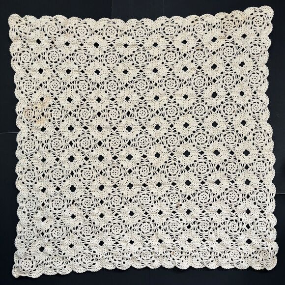 Hand Crocheted Doily Table Topper White Cotton Square Cottage Core Granny Vtg - Picture 1 of 5